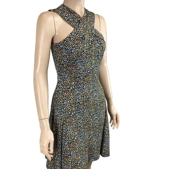 Michael Kors Quinn Floral Cross Neck Dress Size‎ XS Xsmall Taxi Yellow Stretch - Picture 4 of 7